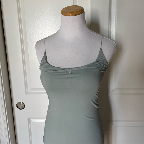 Meshki dusty mint blue spaghetti string thin strap bodycon dress size small - Picture 2 of 6